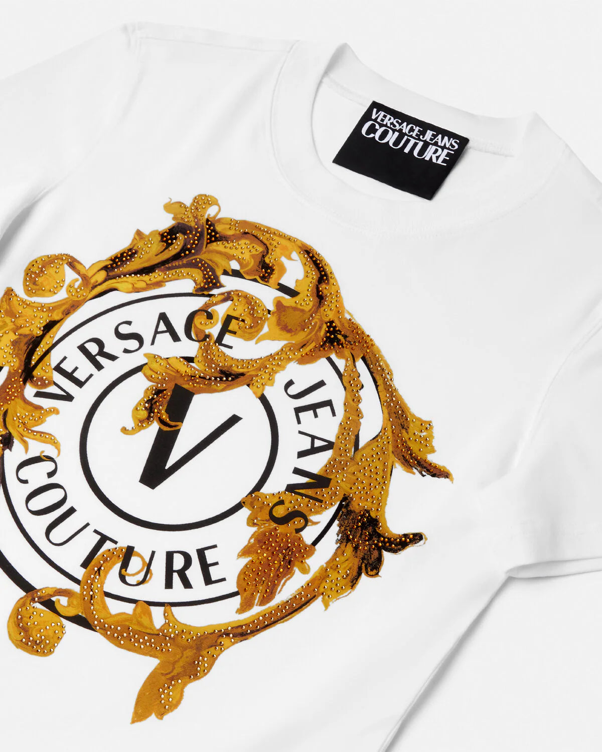 T-shirt Versace con cristalli Porcelain Barocco